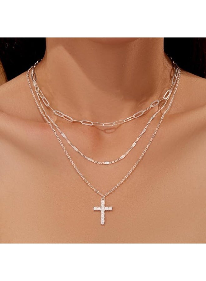 Minimalist Stackable Necklace | 14K Gold Plated Cross Pendant Layered Necklace